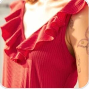 NWT MODCLOTH Ruffle Me This Red Ribbed Tank XL